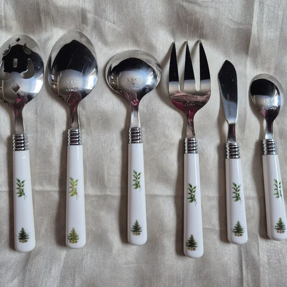 Elegant White 6pc. Vintage Cutlery Set with Tree Design Nikko - Picture 2 of 13